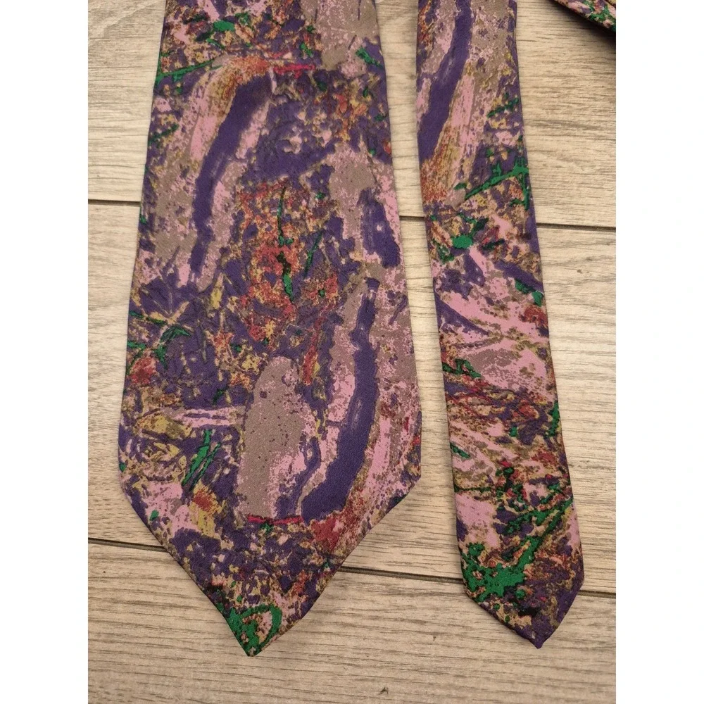 Claude Montana Paris‎ Mens Silk Tie Abstract Paint Purple Pink Green Italy VTG